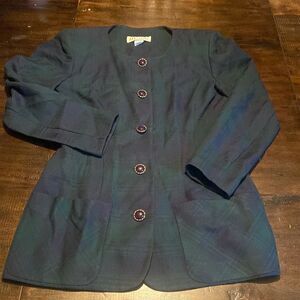 Vintage Ann Tobias Plaid Long BlazerJacket Shoulder Pads Size 8